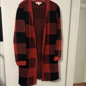 Monteau Red and Black Checkered Cardigan